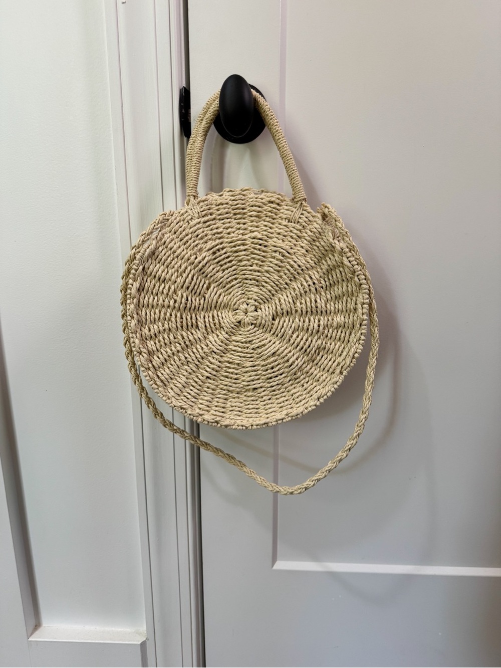 Amazon Round Woven Straw Crossbody Bag in Natural